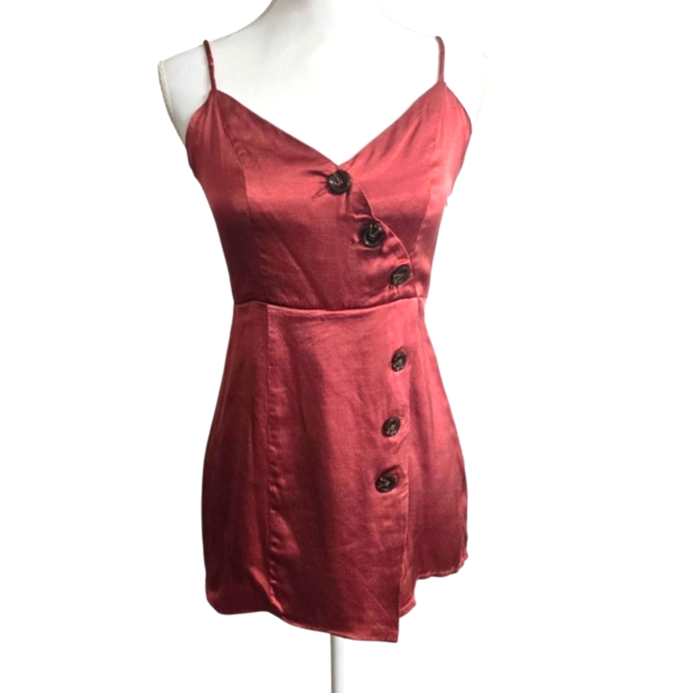 L.A. Hearts Elegant Satin Dress with Button Detail